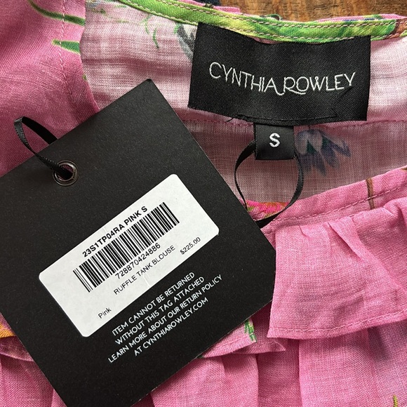 Cynthia Rowley Pink Floral Ruffle Tank Cropped Blouse size Small NWT - Picture 6 of 7